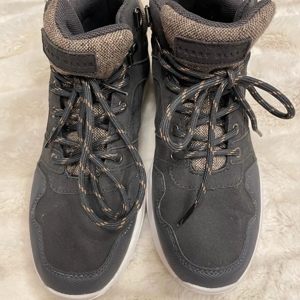 Boys Kids Perry Ellis Gray and Brown High-Top Sneakers Casual Size 6